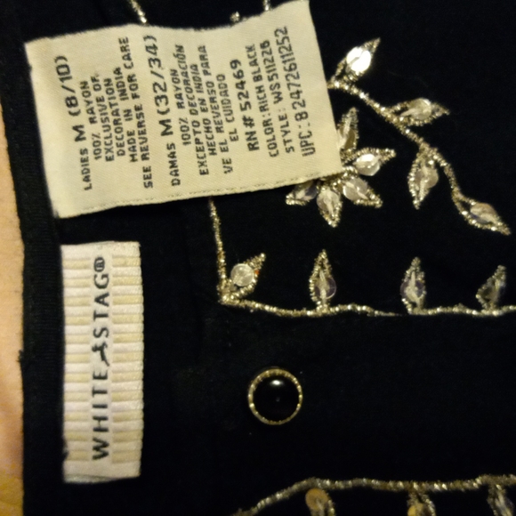 White Stag, Blouse, Blk, Slvr Stitch & sequins, Faux Blk Onyx Buttons, M 8/10 - Picture 3 of 4